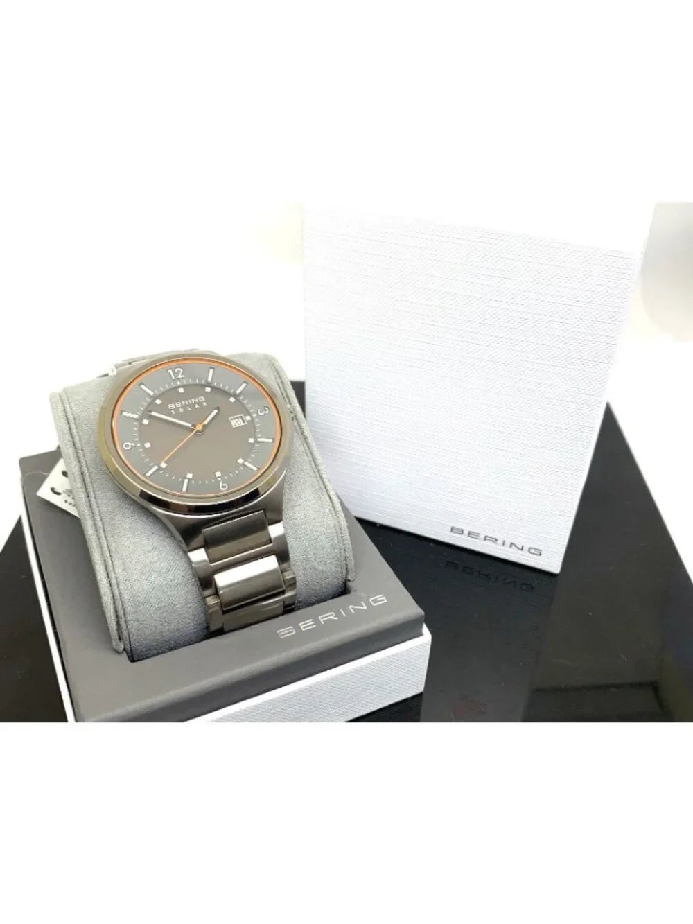 Bering Men's Watch 14442-777 Solar Gray Dial Date Silver Stainless Steel 42mm